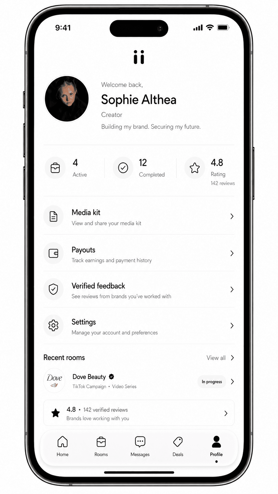 Riink creator app verified creator profile screen.